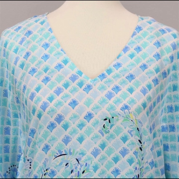 NWT Lilly Pulitzer LindaMarie silk caftan Dress size S/M Bondi Blue scuba doo - Picture 3 of 8